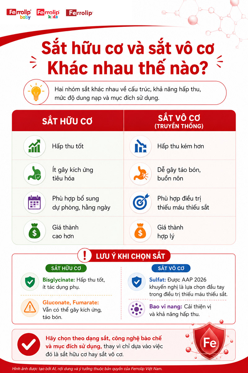 Phân biệt sắt hữu cơ và vô cơ