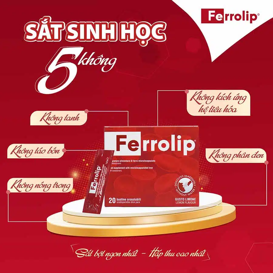 Sắt sinh học Ferrolip với tác động 5 không