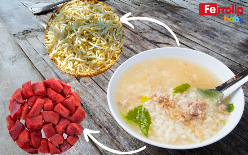 Cháo thịt bò + mướp + giá đỗ:
