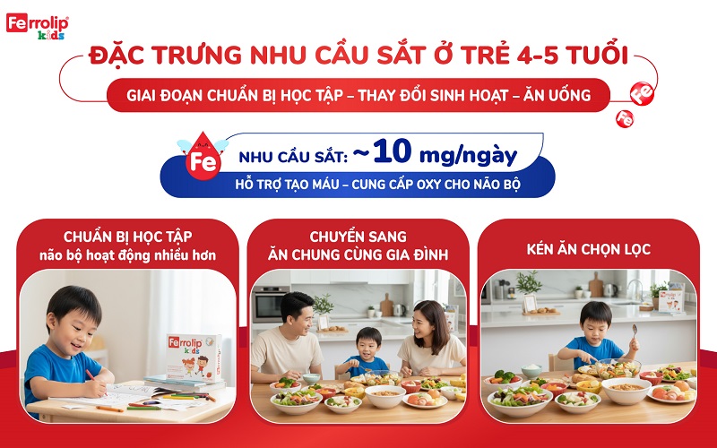 Đặc trưng nhu cầu sắt ở trẻ 4–5 tuổi
