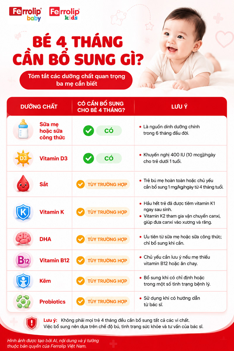 Bé 4 tháng cần bổ sung gì?
