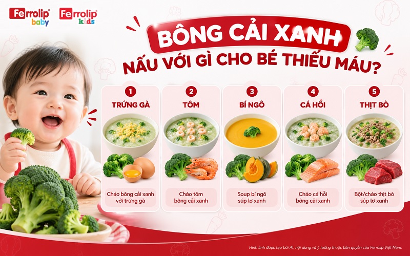 Bông cải xanh nấu với gì cho bé thiếu máu?