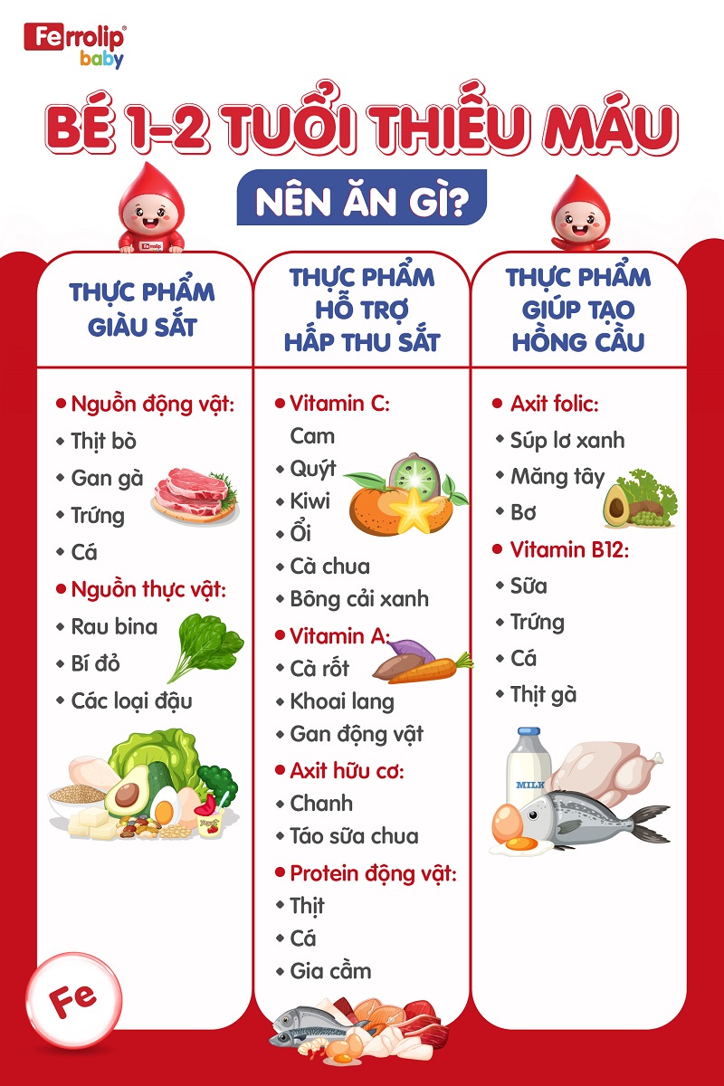 Bé 1-2 tuổi thiếu máu nên ăn gì?
