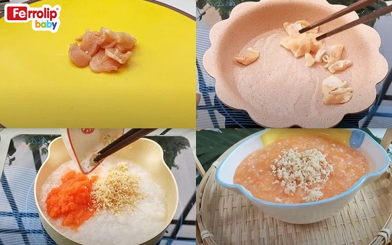 Cháo thịt gà cà rốt cho bé ăn dặm giàu sắt và vitamin A