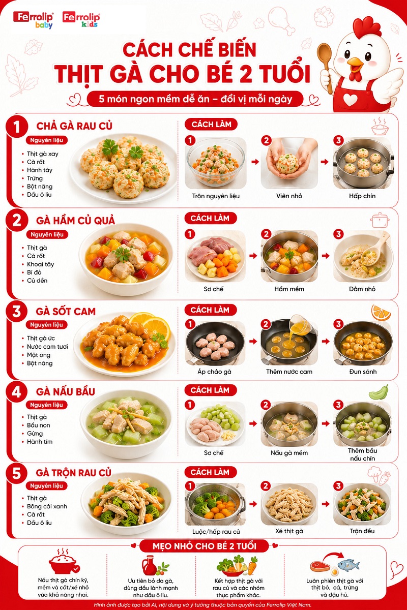 Cách chế biến thịt gà cho bé 2 tuổi