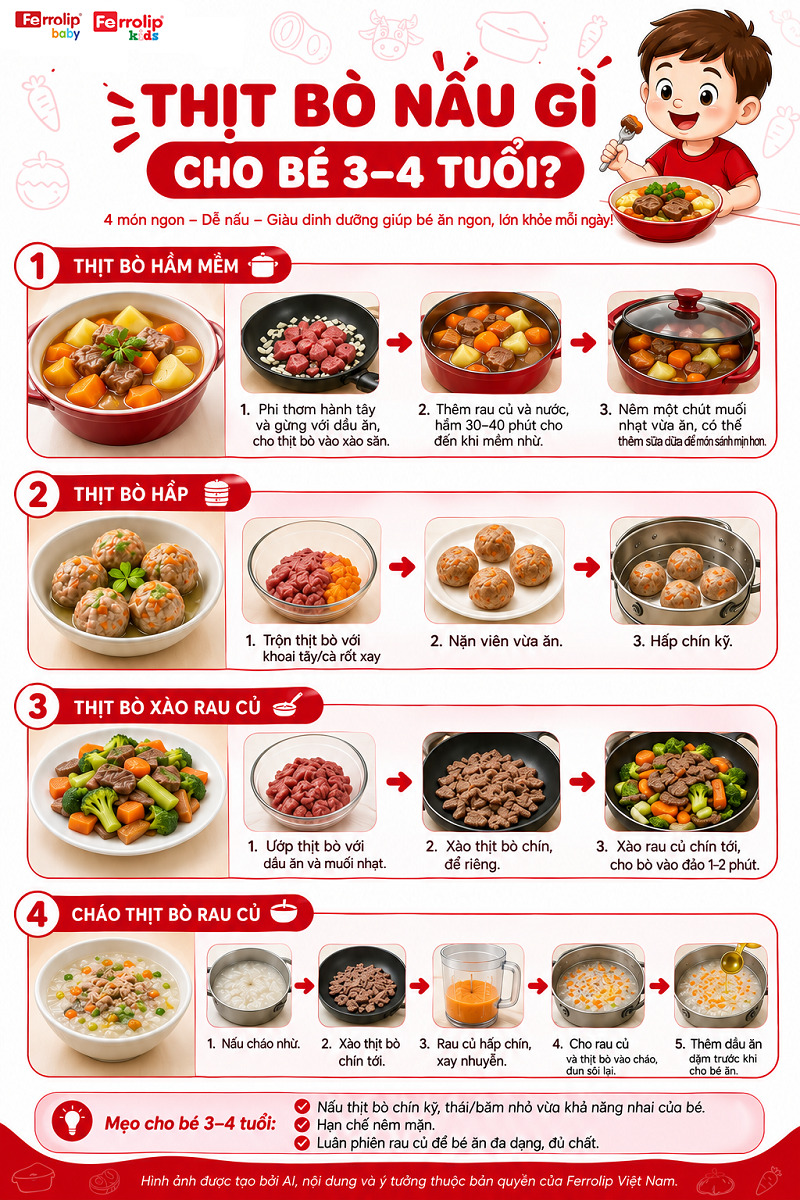 Thịt bò nấu gì cho bé 3-4 tuổi?
