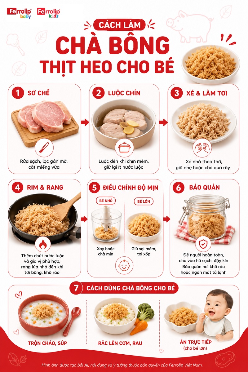 Cách làm chà bông thịt heo cho bé