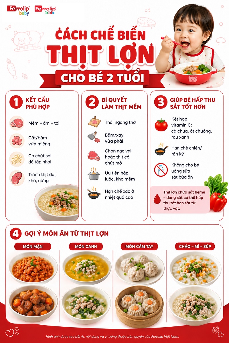 chế biến thịt lợn cho bé 2 tuổi