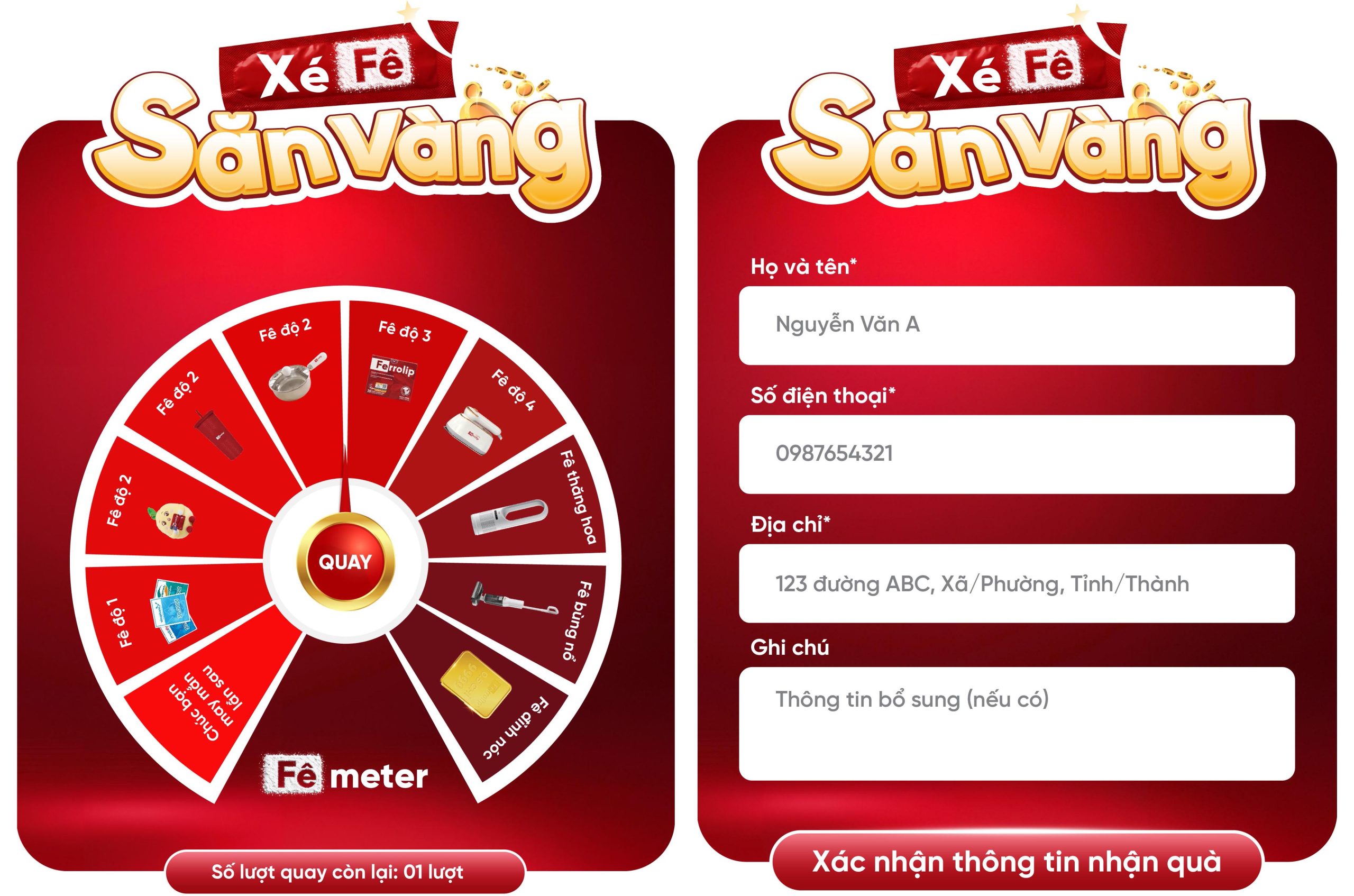 Khách hàng điền đẩy đủ thông tin để nhận thưởng "Xé Fê săn vàng"