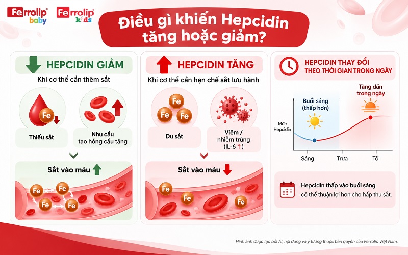 Điều gì khiến cơ thể tăng hoặc giảm Hepcidin?