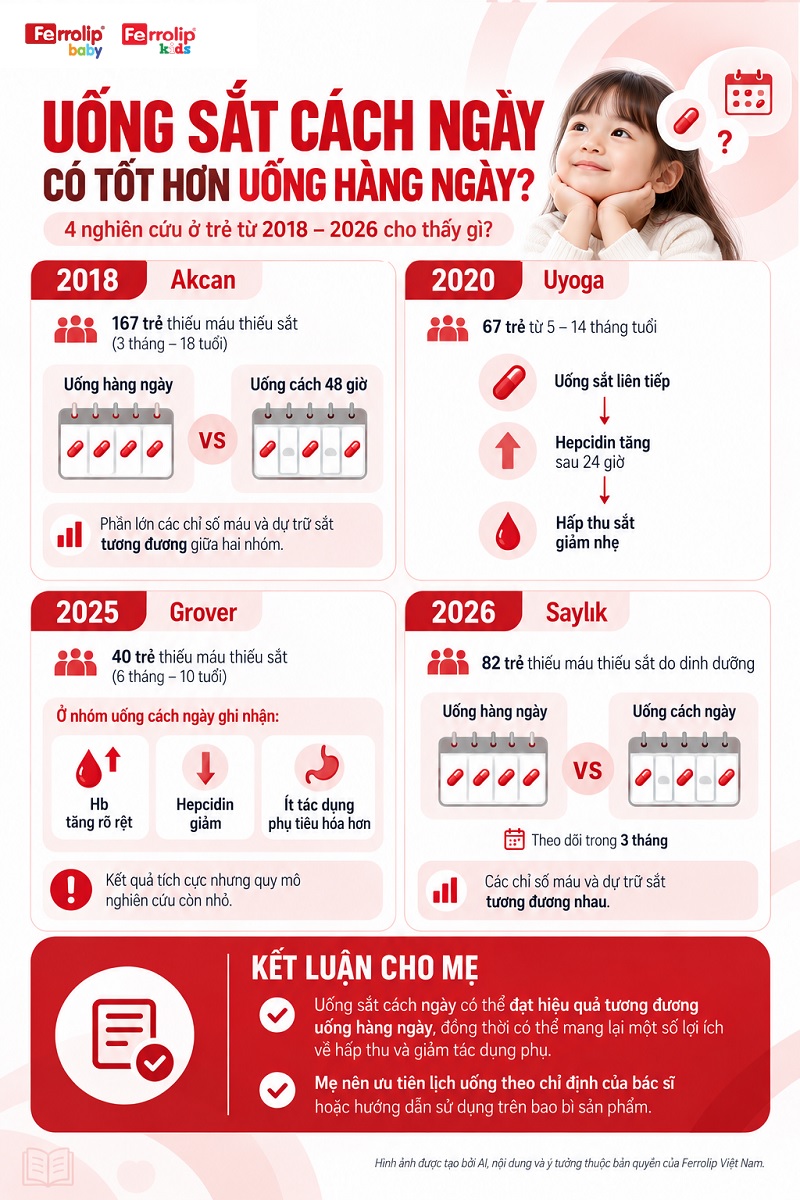 Nghiên cứu nói gì về uống sắt cách ngày và uống hàng ngày?